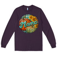 Plum pumpkin mama with background Long Sleeve Tee - BundleAndBundleShop