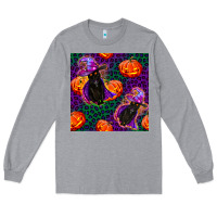 Witchy Cat And Pumpkins Seamless Paternal Long Sleeve Tee | Teevron
