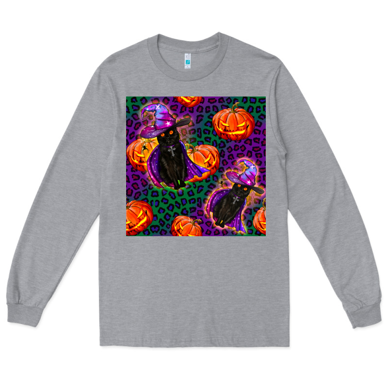 Witchy Cat And Pumpkins Seamless Paternal Long Sleeve Tee by BundleAndBundleShop | Teevron