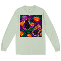 Matcha witchy cat and pumpkins seamless paternal Long Sleeve Tee - BundleAndBundleShop
