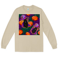 Mushroom witchy cat and pumpkins seamless paternal Long Sleeve Tee - BundleAndBundleShop