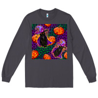 Smoke witchy cat and pumpkins seamless paternal Long Sleeve Tee - BundleAndBundleShop