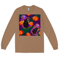 Toasted Coconut witchy cat and pumpkins seamless paternal Long Sleeve Tee - BundleAndBundleShop