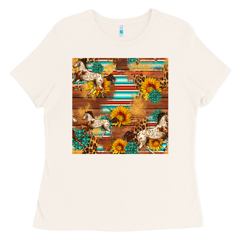 Western Horse Sunflowers Gemstone Seamless Pattern Ladies Tee by FaDigitalArtStudio | Teevron