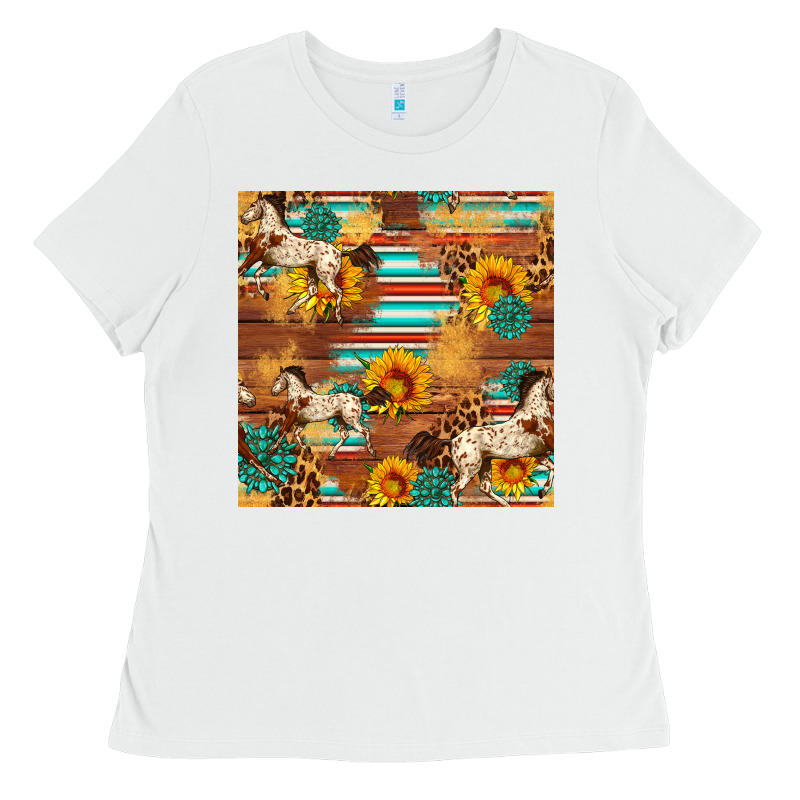 Western Horse Sunflowers Gemstone Seamless Pattern Ladies Tee by FaDigitalArtStudio | Teevron