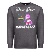 Charcoal Heather womens pew madafakas funny fantasy unicorn with rainbow gun   white v Premium Sweatshirt - linhVisuals