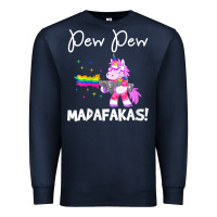 Navy womens pew madafakas funny fantasy unicorn with rainbow gun   white v Premium Sweatshirt - linhVisuals