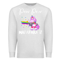 Oatmeal Heather womens pew madafakas funny fantasy unicorn with rainbow gun   white v Premium Sweatshirt - linhVisuals