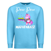 Ocean Blue womens pew madafakas funny fantasy unicorn with rainbow gun   white v Premium Sweatshirt - linhVisuals