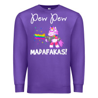Womens Pew Madafakas Funny Fantasy Unicorn With Rainbow Gun   White V Premium Sweatshirt | Teevron