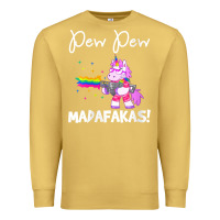 Antique Gold womens pew madafakas funny fantasy unicorn with rainbow gun   white v Premium Sweatshirt - linhVisuals