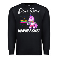 Black womens pew madafakas funny fantasy unicorn with rainbow gun   white v Premium Sweatshirt - linhVisuals