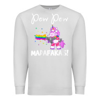 Dove Grey womens pew madafakas funny fantasy unicorn with rainbow gun   white v Premium Sweatshirt - linhVisuals
