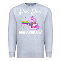 Heather Grey womens pew madafakas funny fantasy unicorn with rainbow gun   white v Premium Sweatshirt - linhVisuals