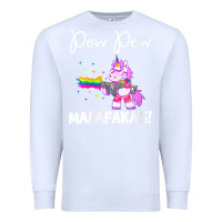 White womens pew madafakas funny fantasy unicorn with rainbow gun   white v Premium Sweatshirt - linhVisuals