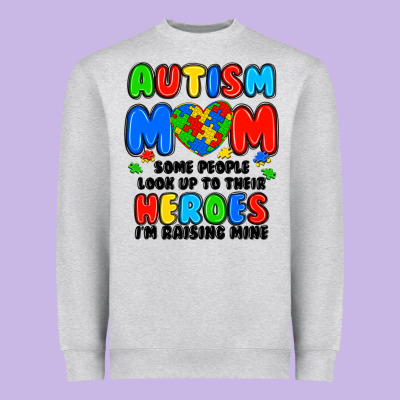 Autism Mom Some People Look Up To Their Heroes I'm Heavyweight Sweatshirt Designed By Jahusdesignshop