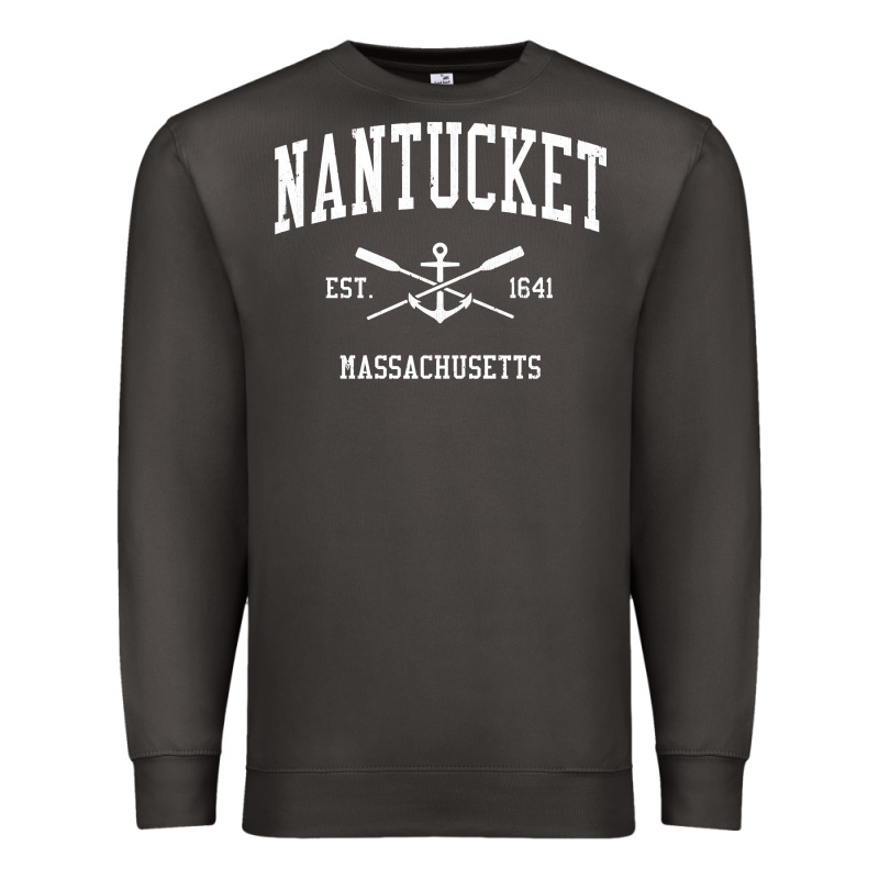 Nantucket Ma Vintage Crossed Oars & Boat Anchor Sports Pullover Hoodie Premium Sweatshirt by linhVisuals | Teevron