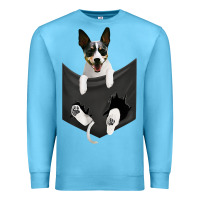 Ocean Blue rat terrier dog in pocket, rattie puppy, ratting terrier t shirt Premium Sweatshirt - linhVisuals