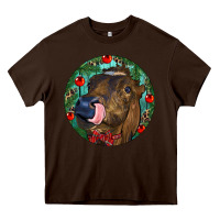 Chocolate Brown Longhorn Cow Christmas Heavy Core Tee - RanaPortraitStore