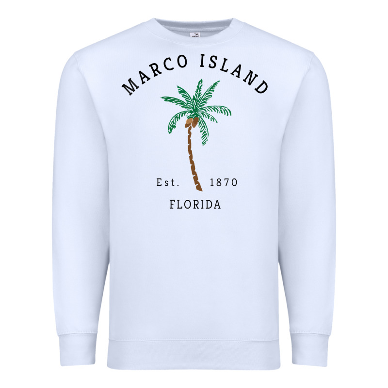 Womens Marco Island Florida Colorful Palm Tree Retro Novelty Art V Nec Premium Sweatshirt by linhVisuals | Teevron