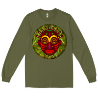 Army Green african masks round earrings 4 Long Sleeve Tee - BundleAndBundleShop