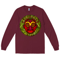 Burgundy african masks round earrings 4 Long Sleeve Tee - BundleAndBundleShop