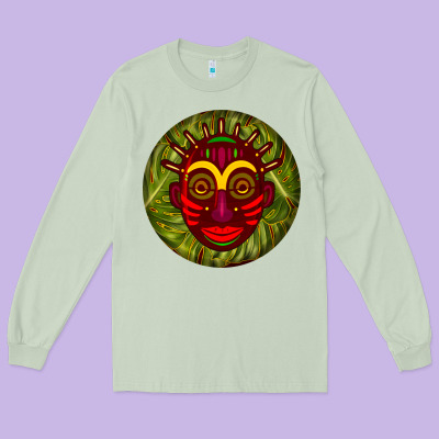 African Masks Round Earrings 4 Long Sleeve Tee Designed By Bundleandbundleshop
