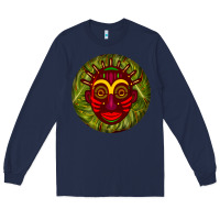 Navy african masks round earrings 4 Long Sleeve Tee - BundleAndBundleShop