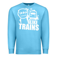 Ocean Blue i like trains Premium Sweatshirt - linhVisuals