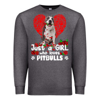 Charcoal Heather pitbull lover dog roses funny just a girl who loves pitbull 213 pitbul Premium Sweatshirt - linhVisuals