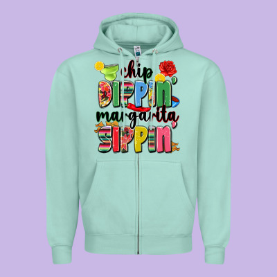 Chip Dippin' Margarita Sippin' Zipper Hoodie Designed By Jahusdesignshop