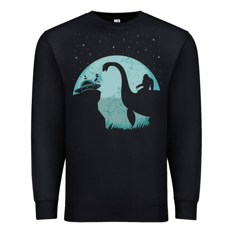 Bigfoot Riding Loch Ness Monster Sasquatch Ufo Abduction Pullover Hood Premium Sweatshirt by linhVisuals | Teevron