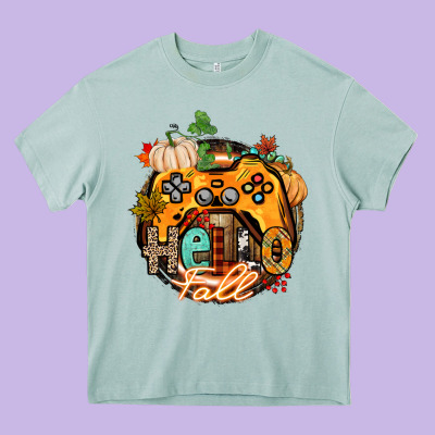 Hello Fall Gamer Heavy Core Tee Designed By Cowgirlartshop