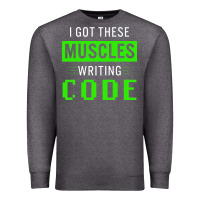 Charcoal Heather funny programmer writing code muscles meme for computer geek Premium Sweatshirt - linhVisuals