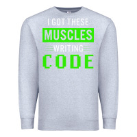 Heather Grey funny programmer writing code muscles meme for computer geek Premium Sweatshirt - linhVisuals