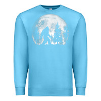 Ocean Blue bigfoot in the forest hiding at night full moon trees nature t shirt Premium Sweatshirt - linhVisuals