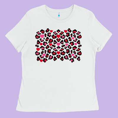 Valentine's Day Leopard And Heart Background Ladies Tee Designed By Fadigitalartstudio