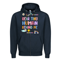 Navy dear tiny human behind me Zipper Hoodie - JahusDesignShop