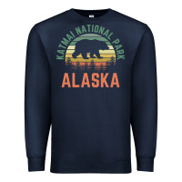 Navy katmai national park alaska bear hiking travel nature retro pullover h Premium Sweatshirt - linhVisuals