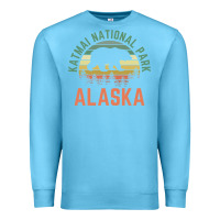 Ocean Blue katmai national park alaska bear hiking travel nature retro pullover h Premium Sweatshirt - linhVisuals