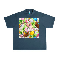 Midnight Navy Easter Hamper With Bunny Seamless Pattern Urban Heavy Tee - BundleAndBundleShop