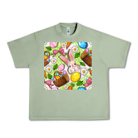 Oil Green Easter Hamper With Bunny Seamless Pattern Urban Heavy Tee - BundleAndBundleShop