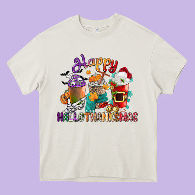Hallothanksmas Coffee Cups Heavy Core Tee Designed By Cowgirlartshop