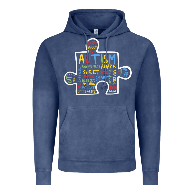Autism Puzzle Piece Words Autistic Vintage Hoodie by CowhideDigitalArt | Teevron
