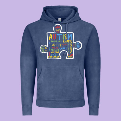 Autism Puzzle Piece Words Autistic Vintage Hoodie Designed By Cowhidedigitalart