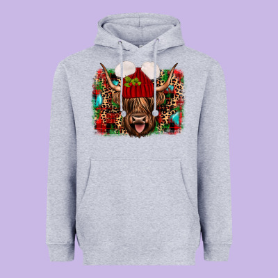 Highland Cow Christmas Heavyweight Hoodie Designed By Jahusdesignshop