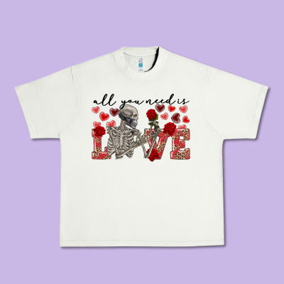 Skeleton All You Need Is Love Urban Heavy Tee Designed By Fadigitalartstudio