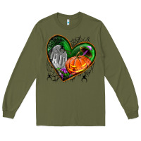 Army Green halloween heart with pumpkin Long Sleeve Tee - BundleAndBundleShop