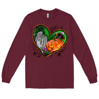 Burgundy halloween heart with pumpkin Long Sleeve Tee - BundleAndBundleShop