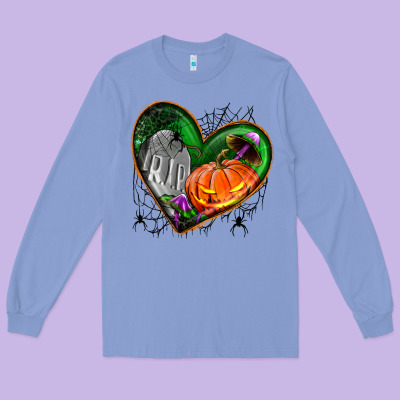 Halloween Heart With Pumpkin Long Sleeve Tee Designed By Bundleandbundleshop
